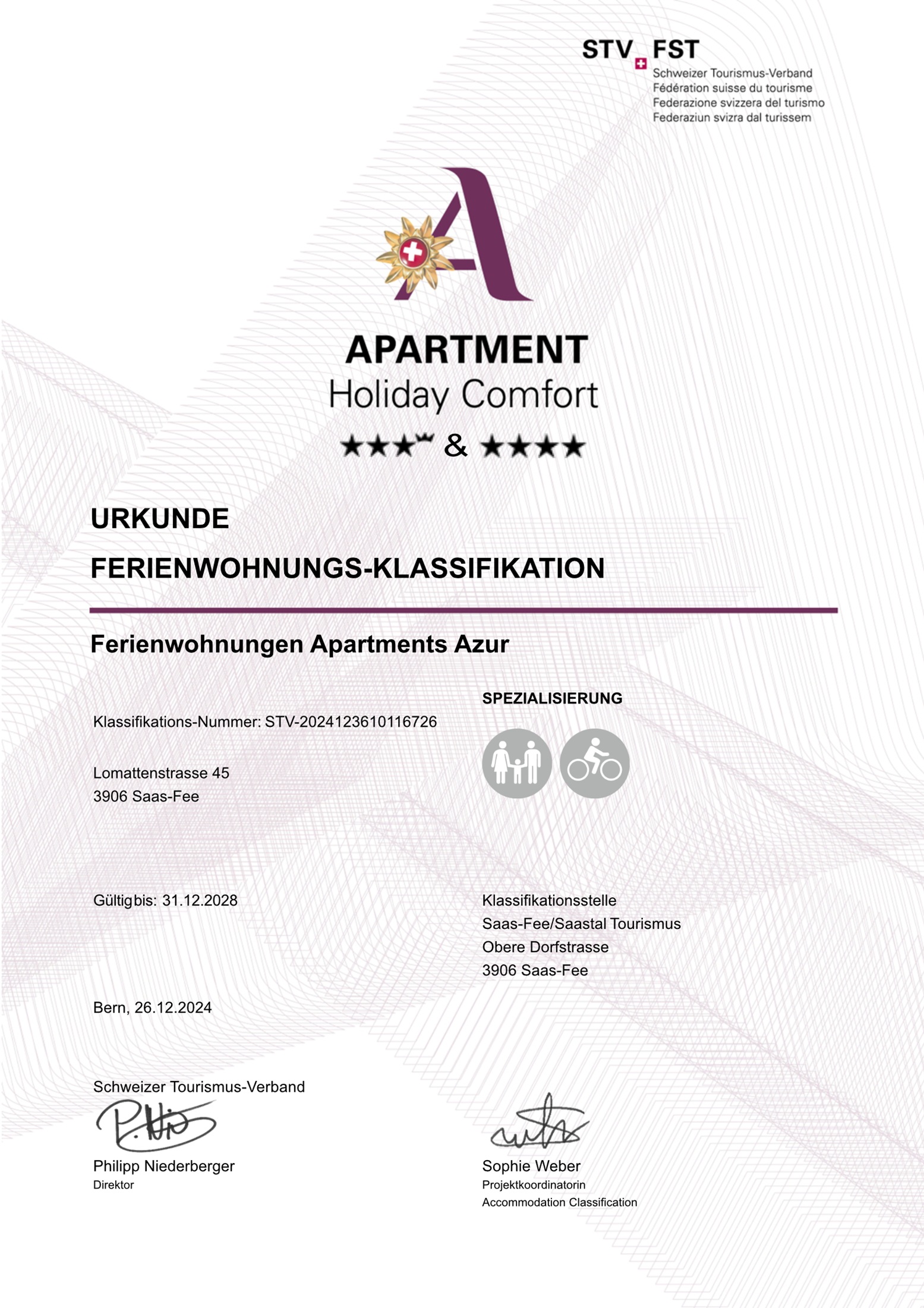 STV Klassifikation Ferienwohnungen Apartments Azur 2024